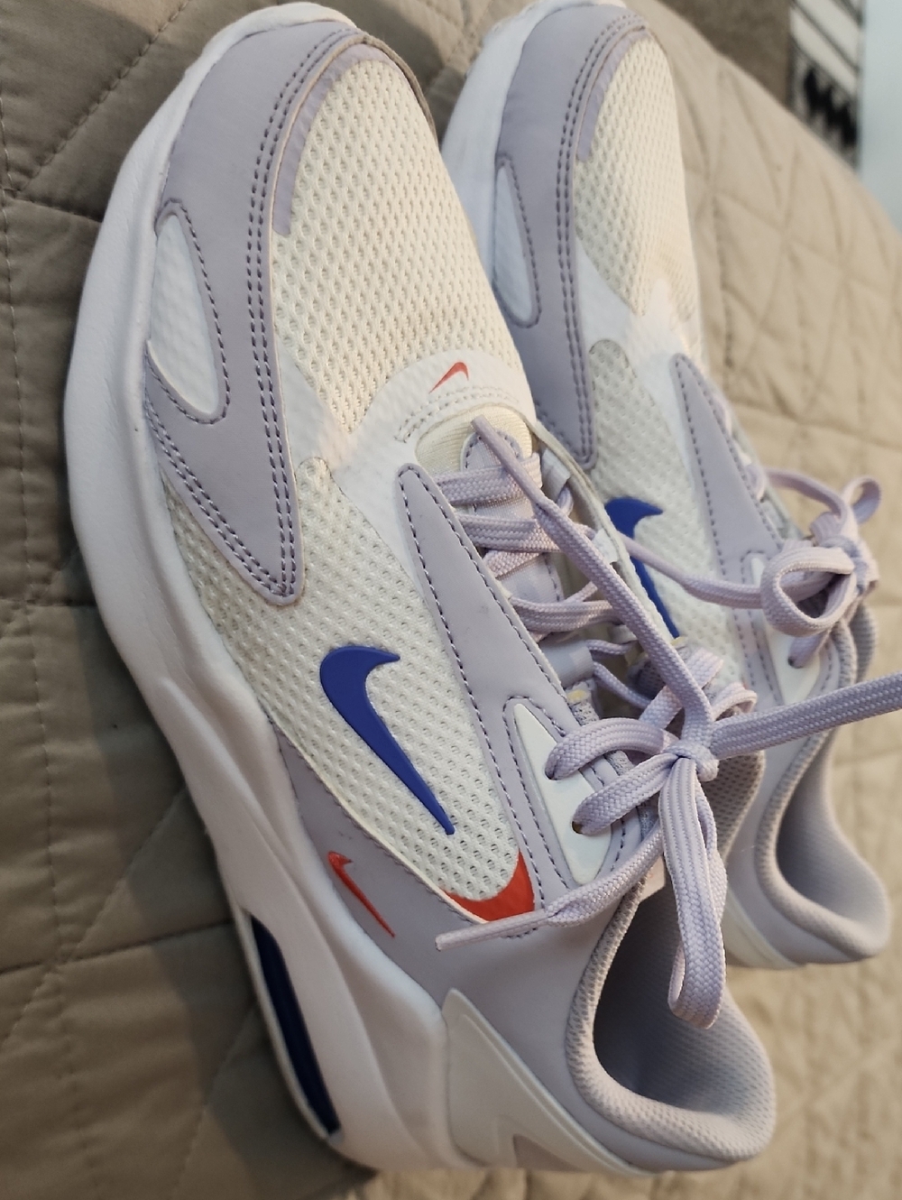 Nike White & Lavender Sneakers with Blue and Orange Swooshes